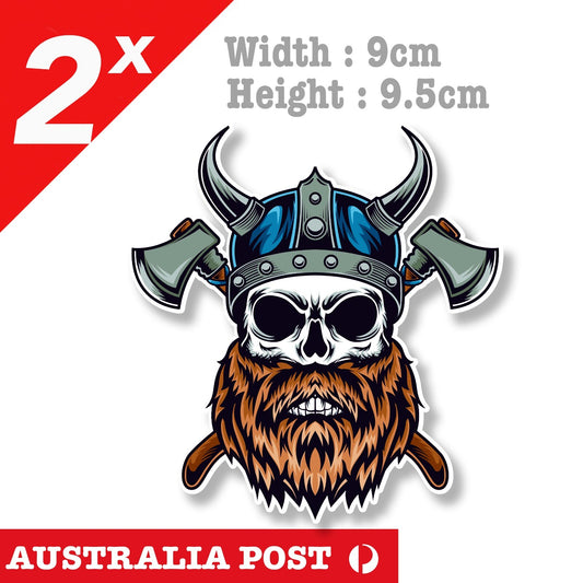 Viking Skull with Axe and Beard  - Motorcycle, Helmet, Skull Warrior  Sticker