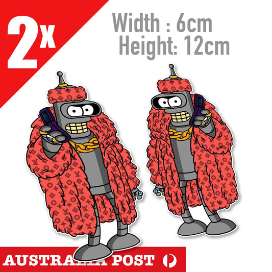 Bender as Pimp Futurama , Bender Robot  Cartoon Red Coat  Sticker