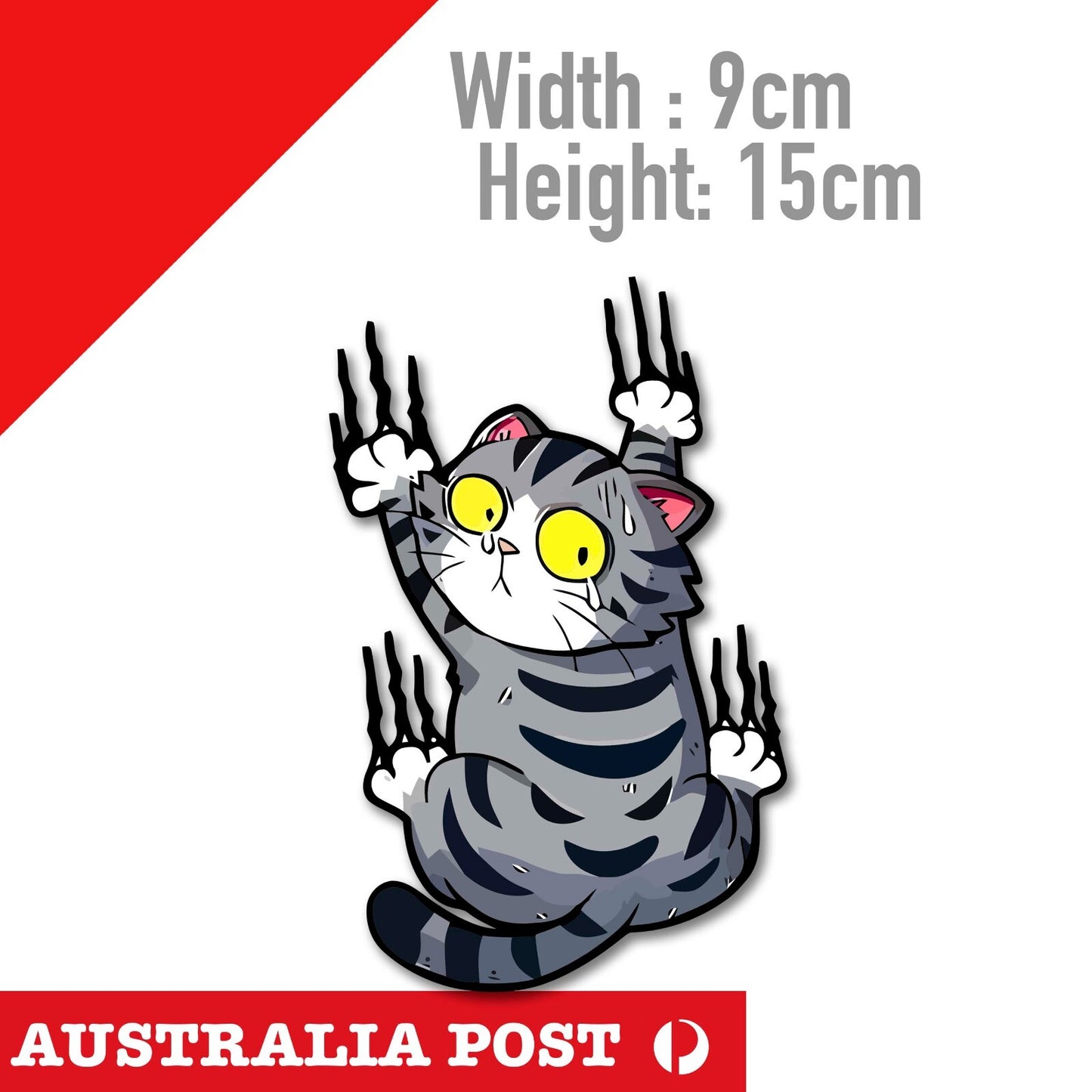 Grey Cat Hanging Funny Cat , Cat Scratching Wall Funny Sticker