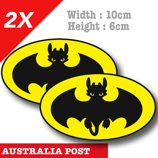 Toothless Batman Badge - How to Train your Dragon, Cartoon Funny x2  Sticker