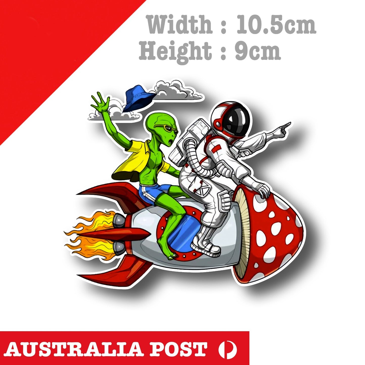 Alien and Astronaut  Riding a Mushroom Missile Funny, Alien Bombs Away  Sticker