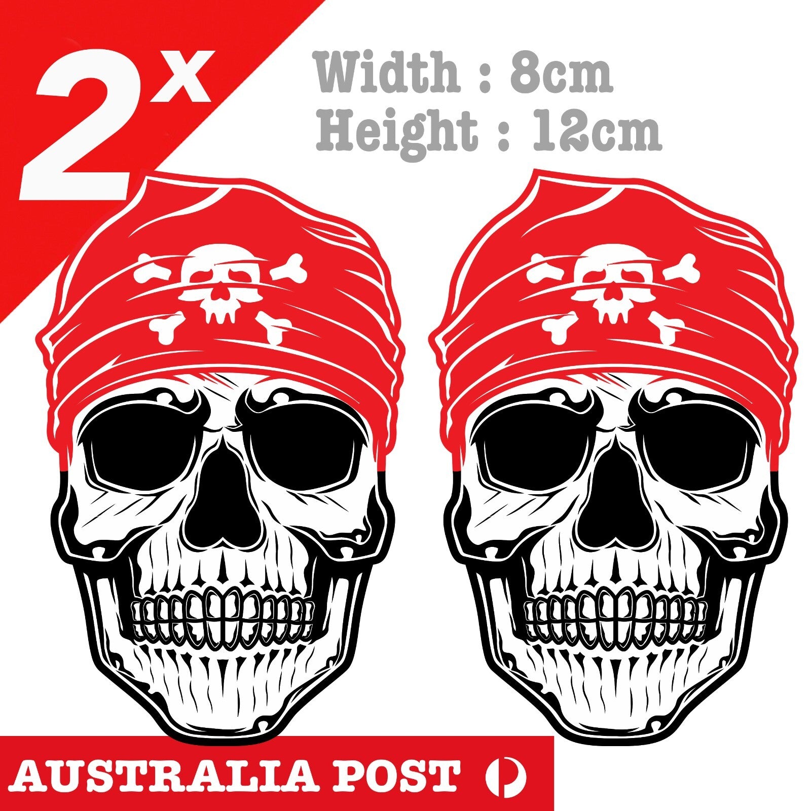 Skull with Red Bandana, Skull Pirate Head, Pirates, Skull, Motorcycle Sticker