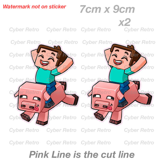 MINECRAFT STEVE RIDING PIG Funny Vinyl Sticker