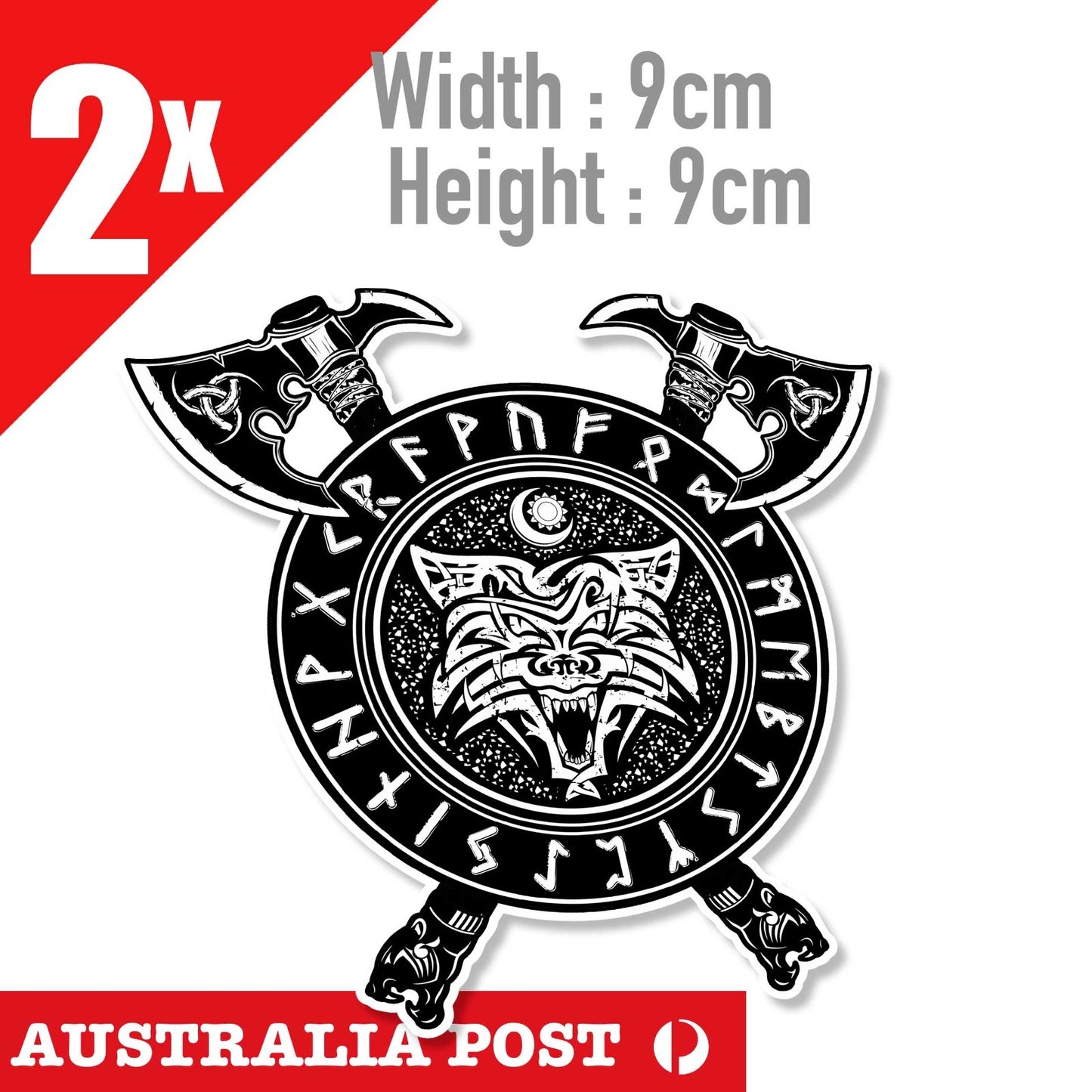 Odin Viking WOLF Head,Rune Axes & Wolf - Nordic, mythology badge Stickers