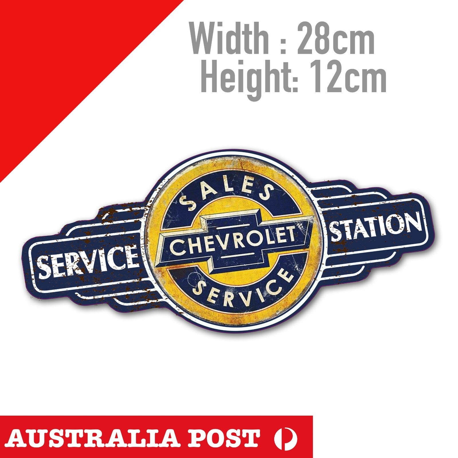 CHEVROLET SALE 7 Service Sign, Damaged, Rusted, Old Style Vintage  Sticker