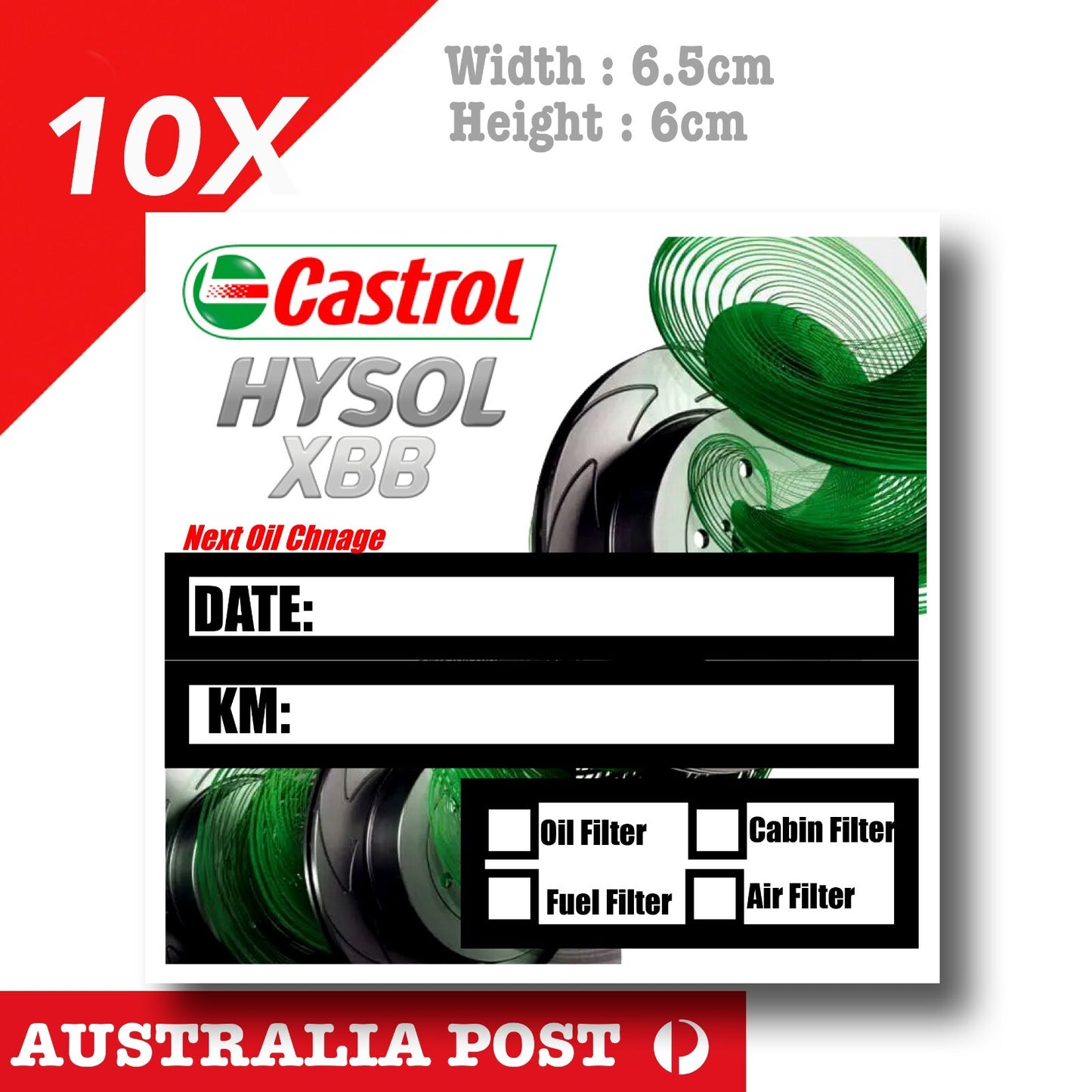 CASTROL HYSOL  Change Service Reminder x10 Pack , Cars Vans Stickers