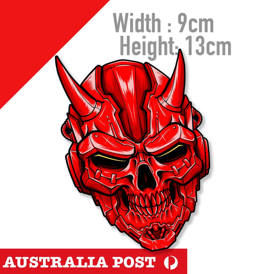 RED DEVIL MECHA SKULL Head Motorcycle Fuel Tank, Turbo, Exhaust Sticker