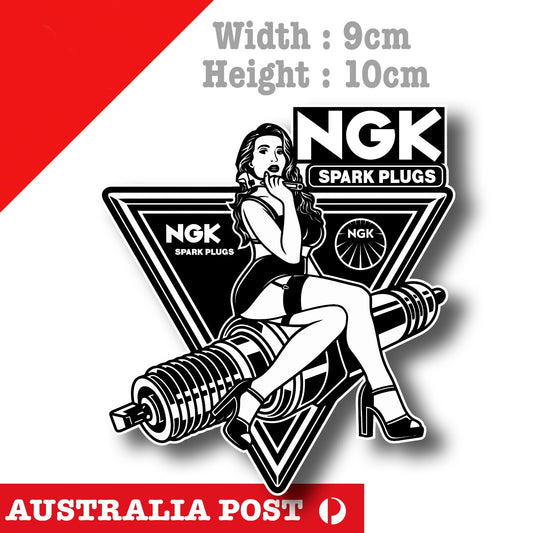 NGK SPARL PLUGS Logo, Pin Up Girl With Spark Plug Car Vinyl Sticker