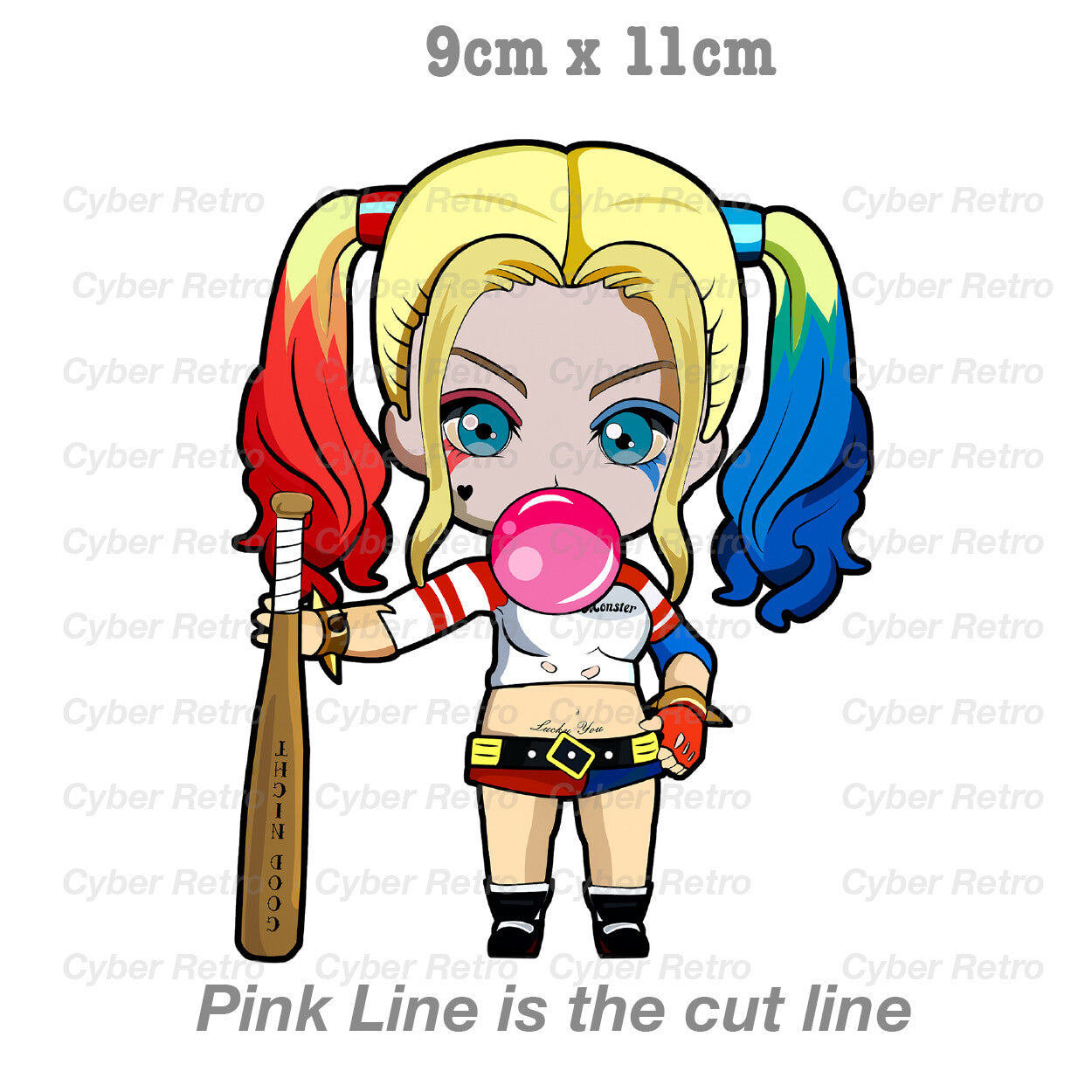 Harley Quinn Bubble Gum Cute Baby Face Laptop , Car  Vinyl  Sticker 