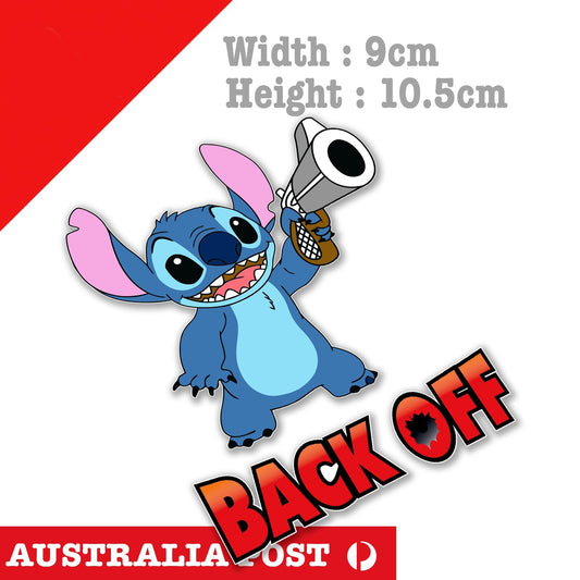 Disney Lilo & Stitch, Back OFF  Funny Stitch with Hand Gun Sticker