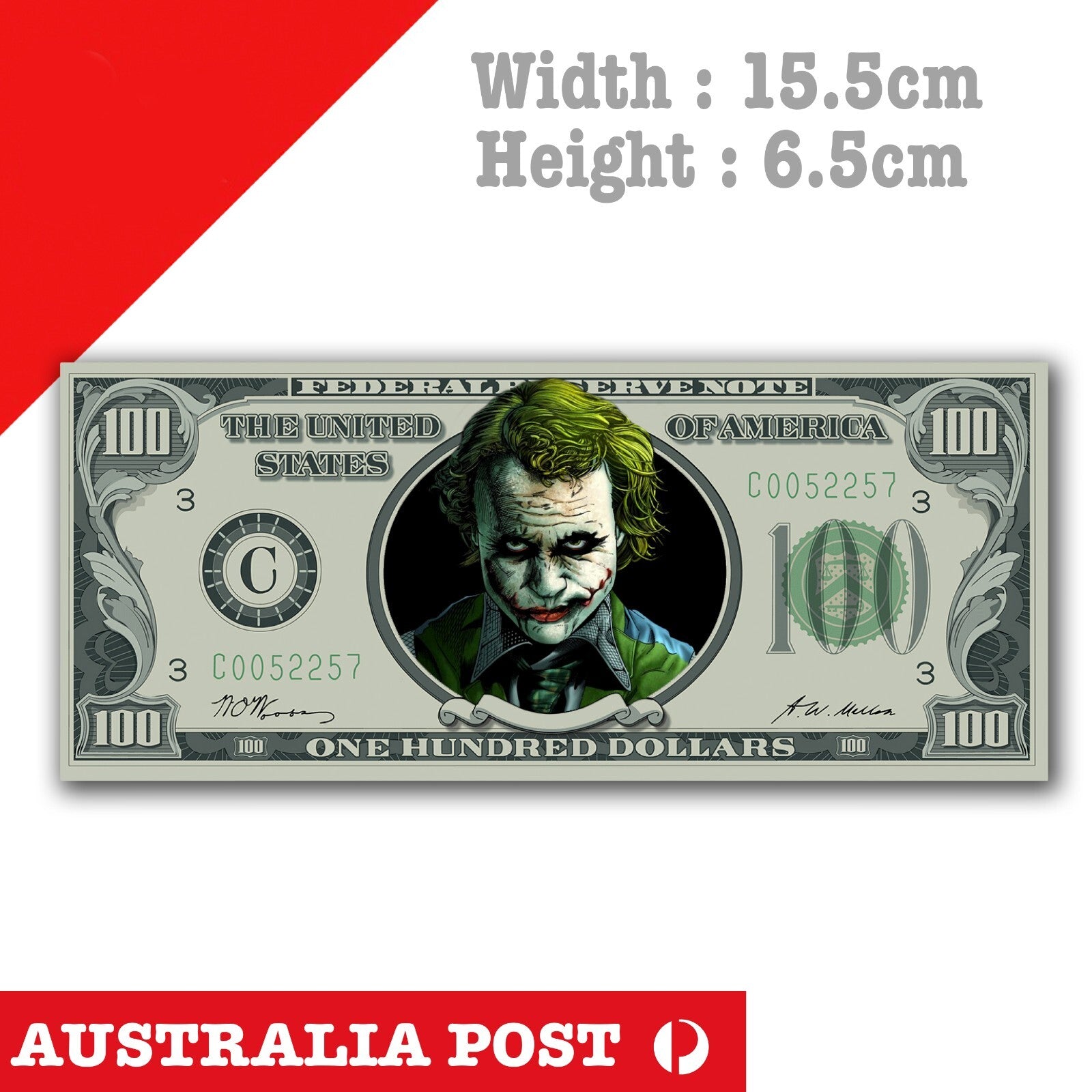 DC Joker 100 Dollar Note , Harley Quinn , Joker DC Comic Character Sticker
