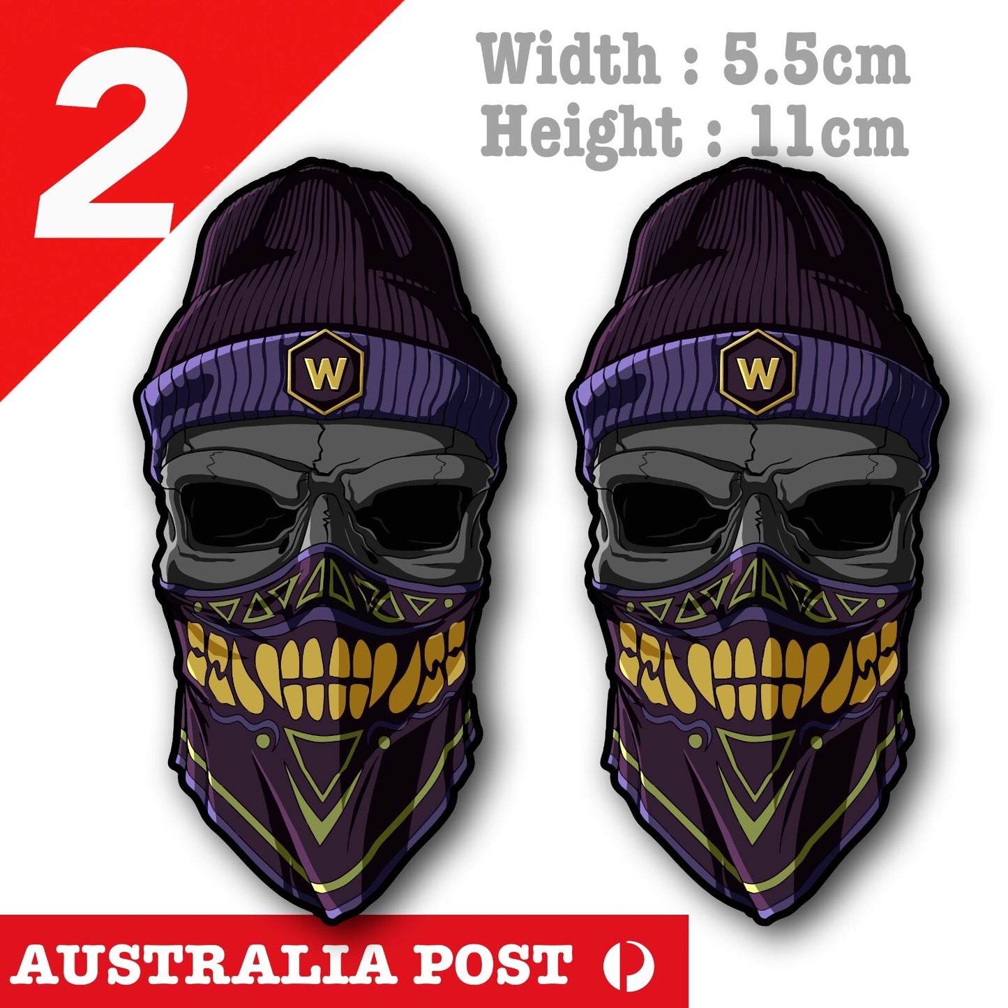 Skull Face with Bandana. Motorcycle, Fuel Tank, Helmet  Decal Sticker