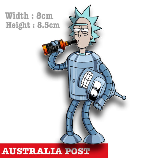 Rick and Morty , Rick as Bender with Jack Daniel Whiskey Bottle Funny Sticker