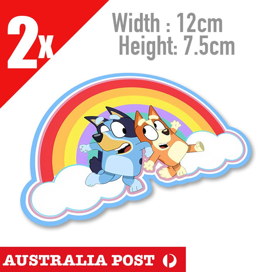 Bluey The Dancing Dog with Bingo Rainbow Cartoon Stickers