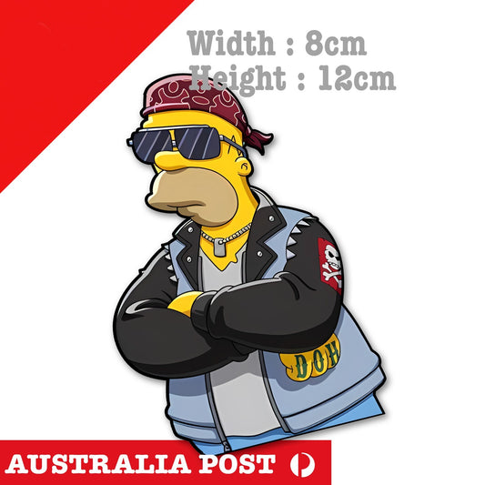 Homer Simpson As Motorcycle Rider, Punk Funny Sticker