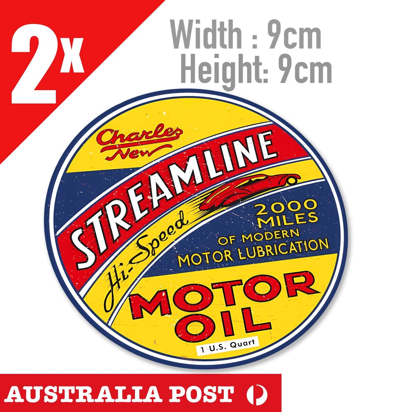 Charles Streamline Motor Oil Round Vintage Old Stickers