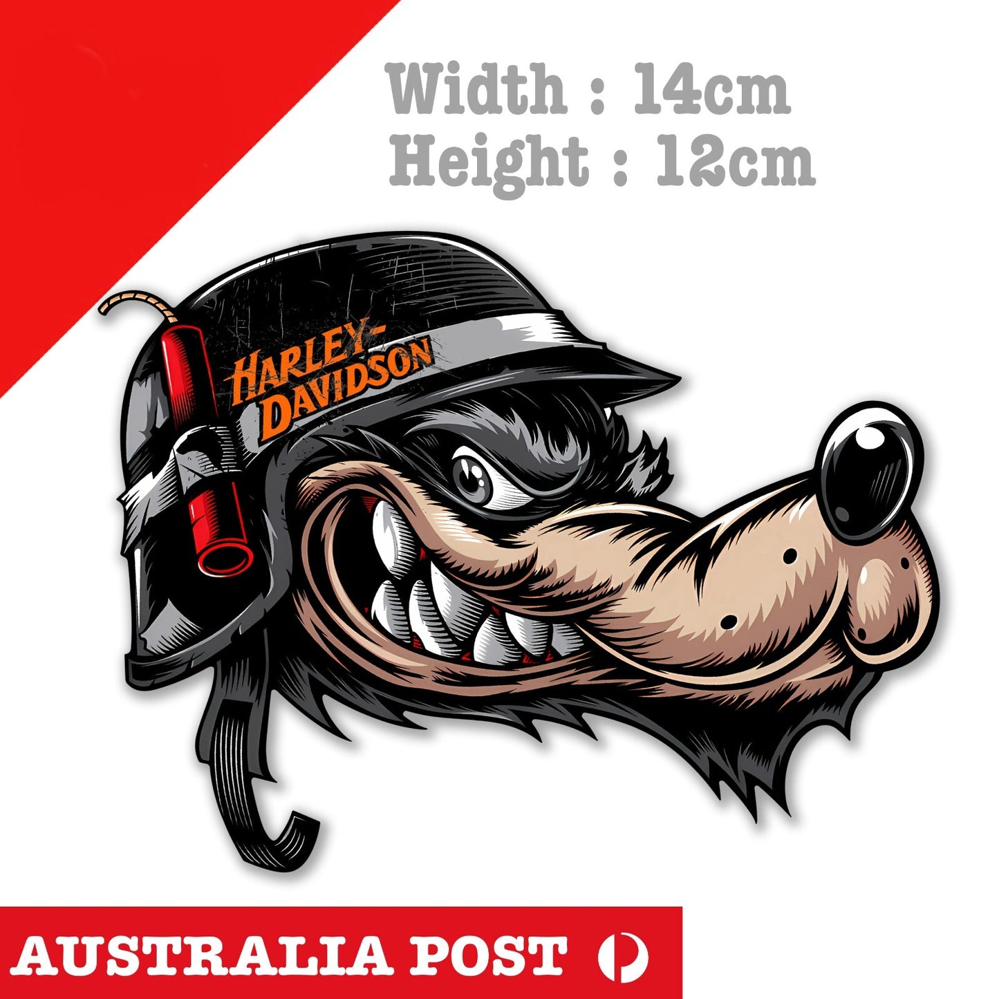 Harley Davidson Motorcycle Wolf Logo with Helmet, Fuel, Tank, Sticker