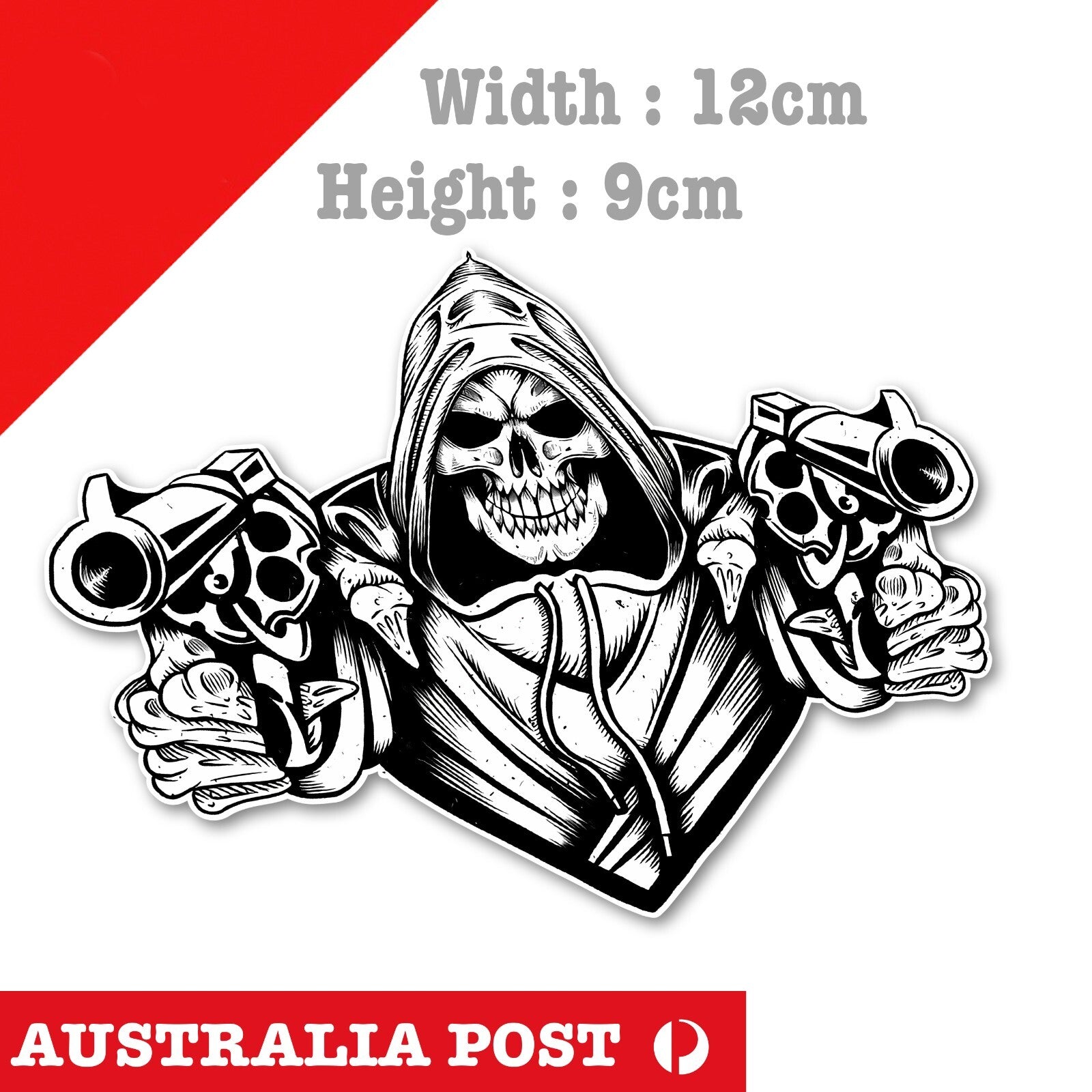 SKULL Double Pistol, Back OFF , Skull with Gun Sticker