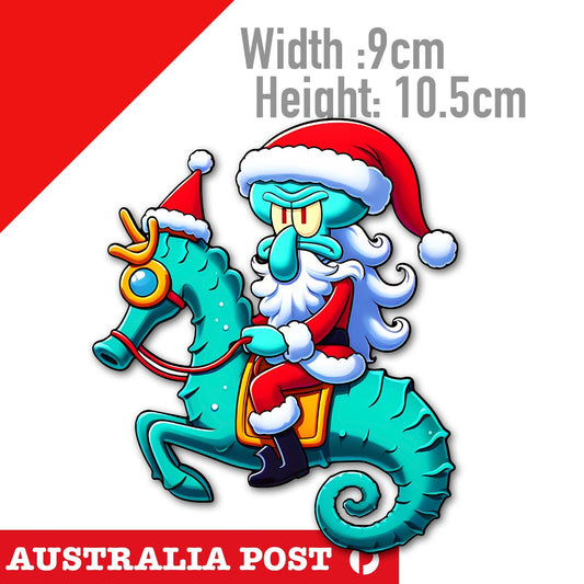 Sponge Bob Squidward as SANTA on Sea Horse Funny Sticker