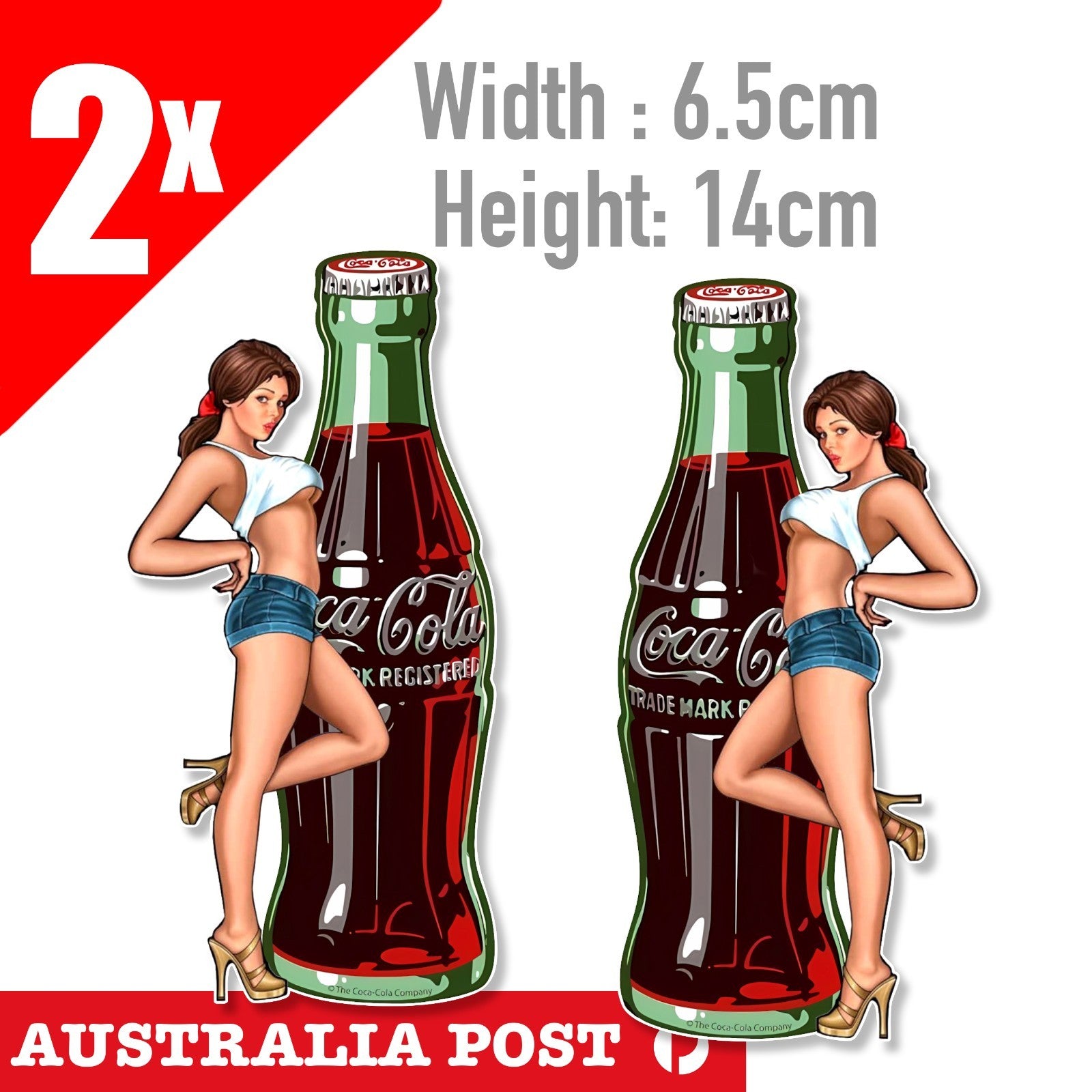 Coca Cola Vintage Glass Bottle  SEXY Brunette Pin Up Girl  Stickers