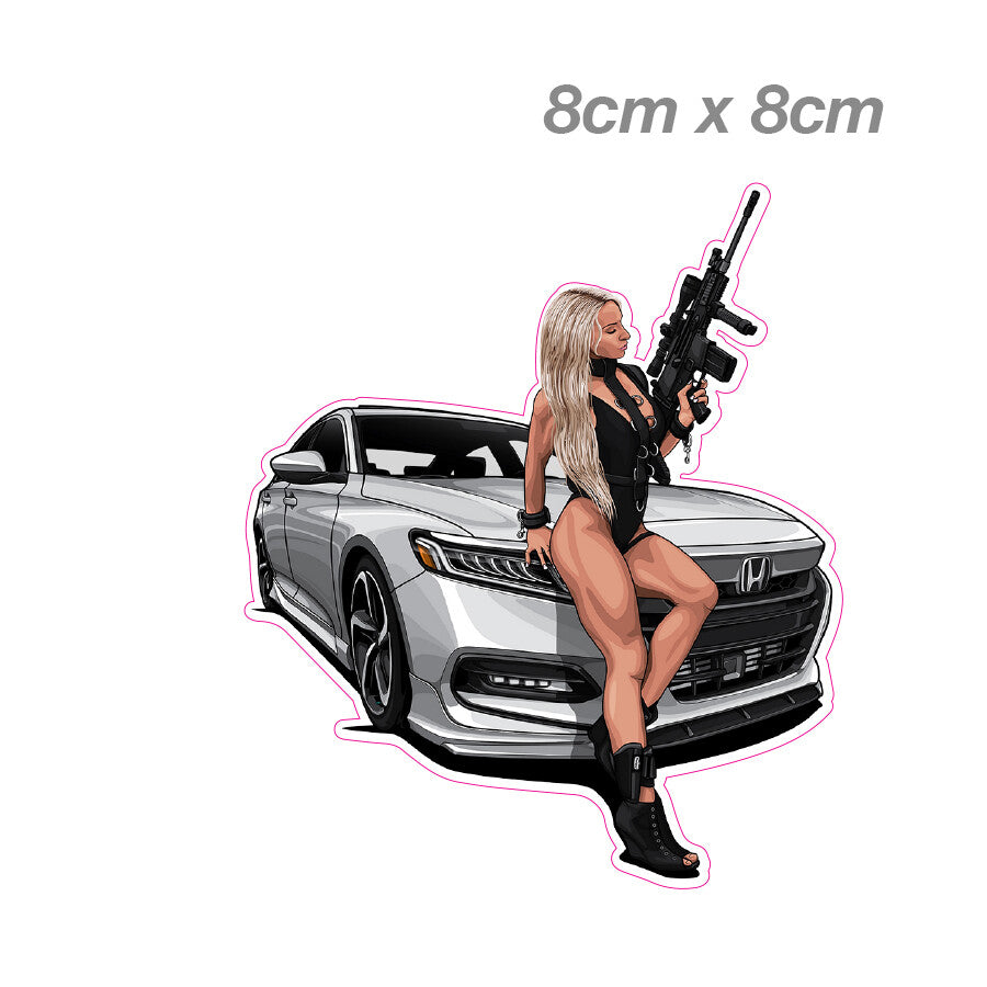 Honda Civic - Girl with Machine Gun JDM Laptop , Car  Vinyl  Sticker 
