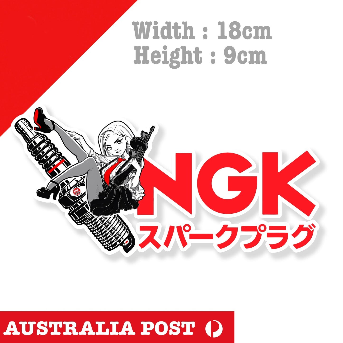 NGK Japan Performance Spark Plugs Anime Sexy Girl with Machine Gun Logo Sticker