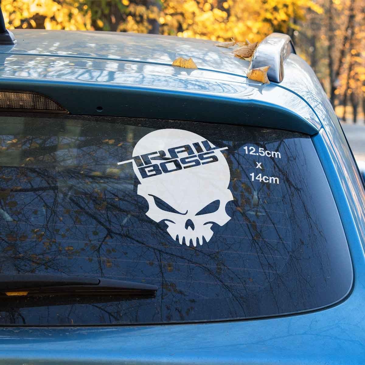 TRAIL BOSS Skull Head, Off Road, truck, Ute, 4x4 Off Road WINDOW Sticker