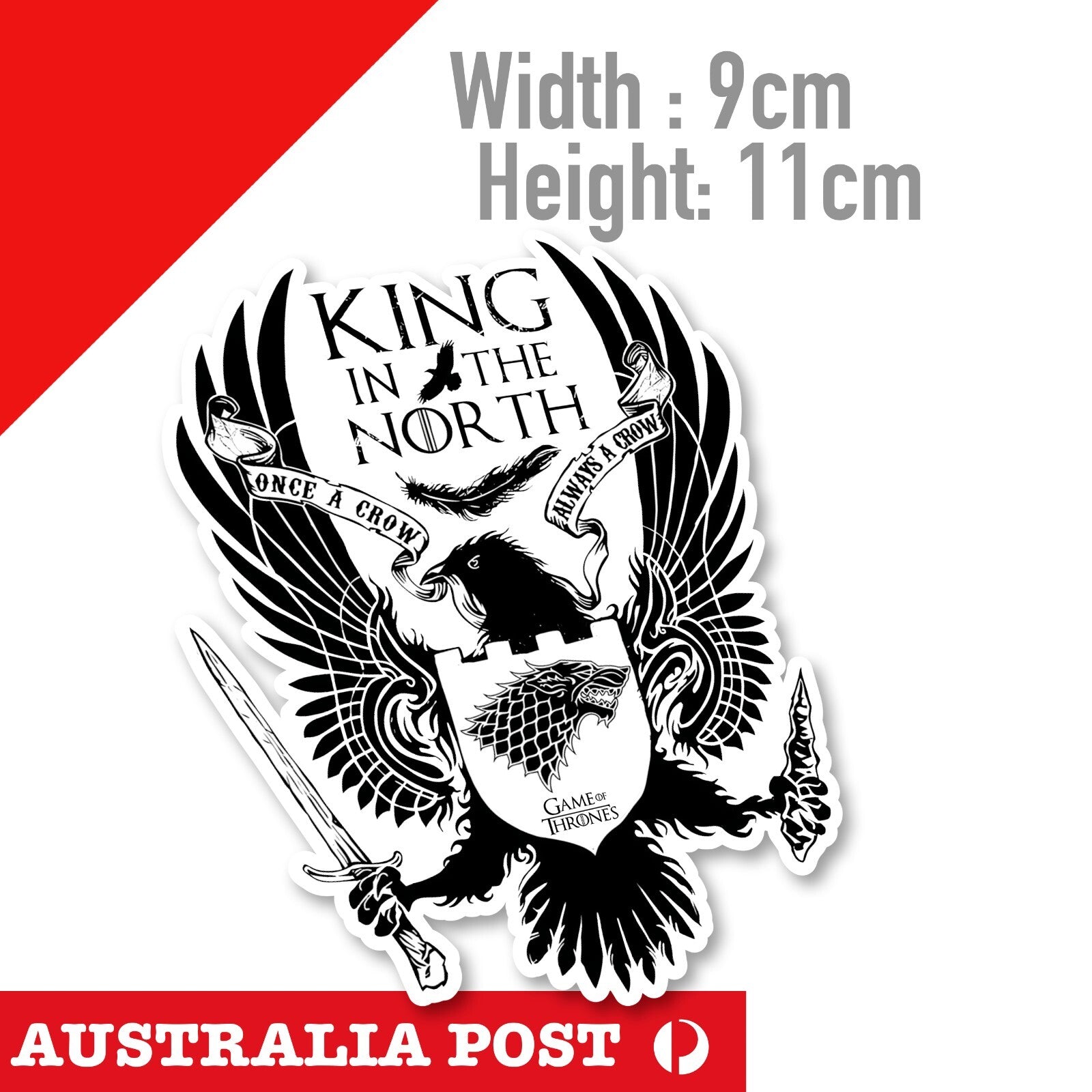 Game of Thrones  House Of STARK WOLF , King In the North Badge Sticker