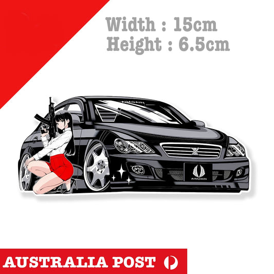 Sexy Anime Girl YAKUZA JDM Toyota Crown , Osaka, Japan Racing Car Sticker