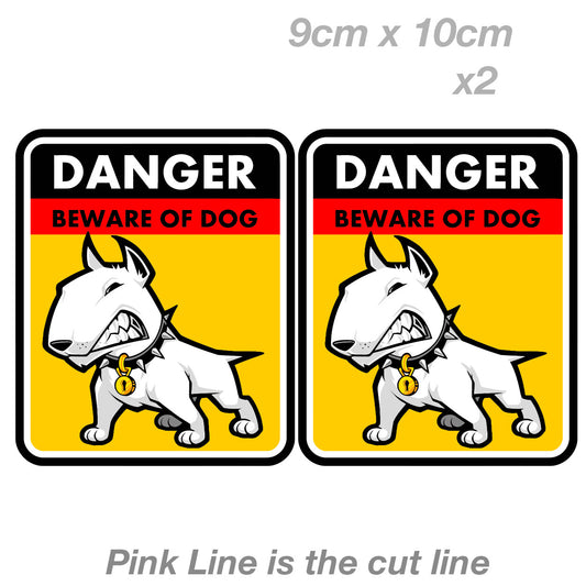 White Bull Terrier Beware of Dog Sign Caution Warning Vinyl Decal Sticker 