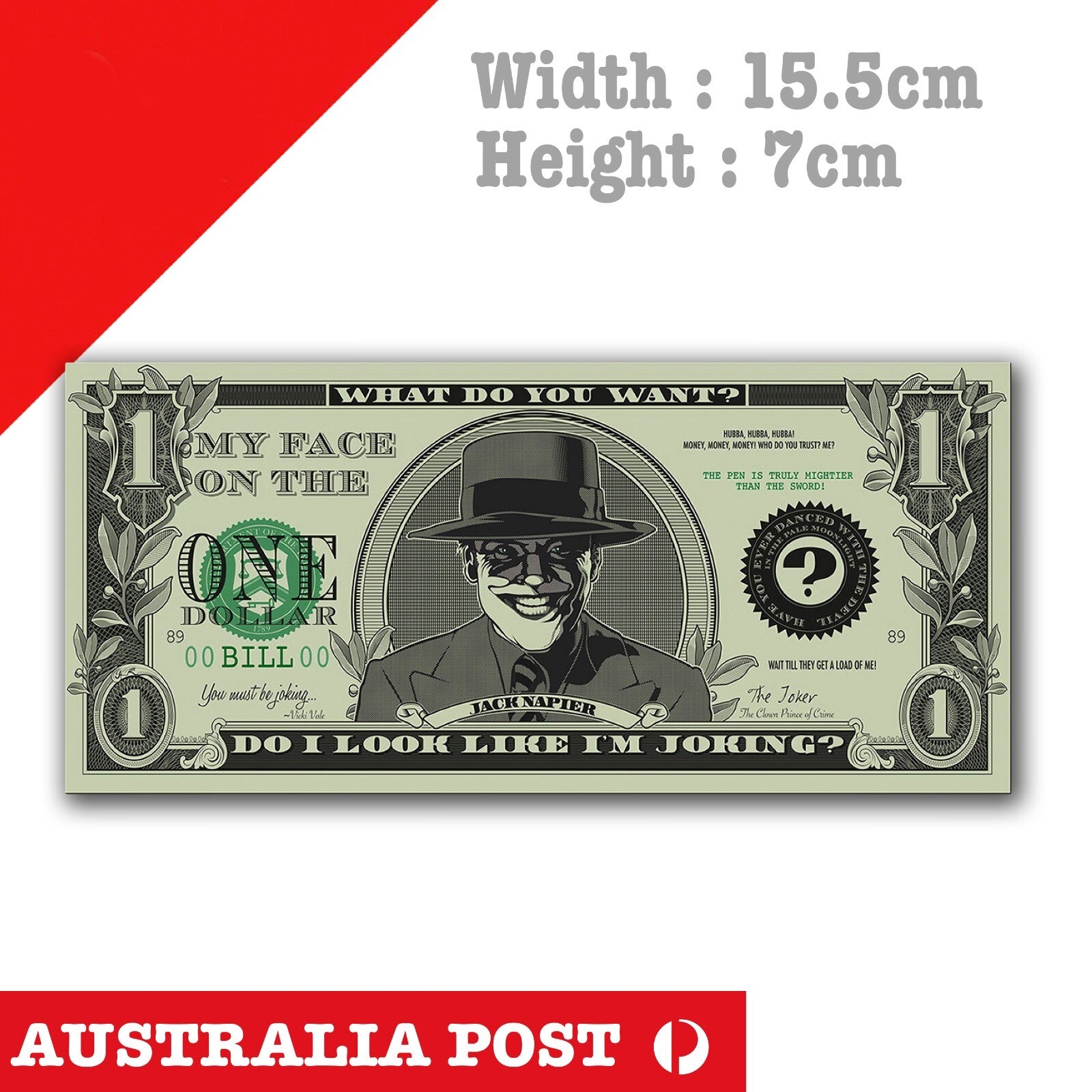 DC Joker one Dollar Note , Harley Quinn , Joker DC Comic Characters Sticker