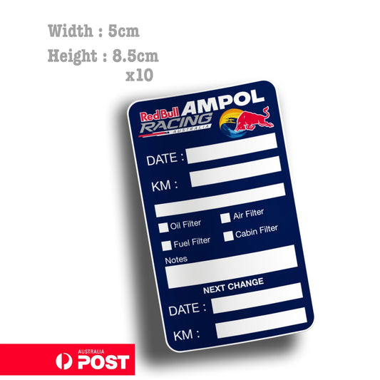 RED BULL AMPOL AUSTRALIA Oil Change Service Reminder x10 Stickers 