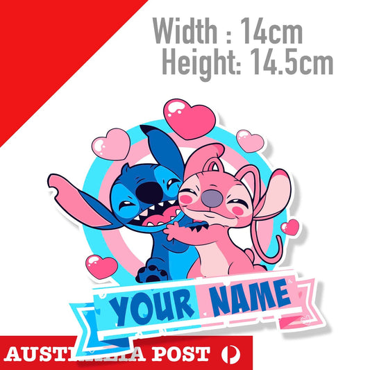 STITCH & Angel Pink Vinyl Decal CUSTOM Name Gift Lilo Disney Sticker