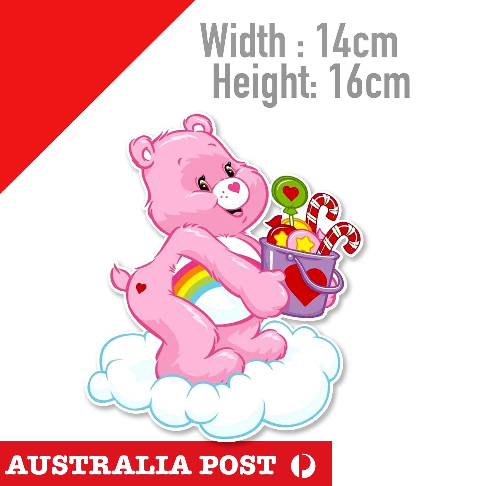 Care Bear Cheer Bear With Rainbow and Sweets Cartoon  Sticker
