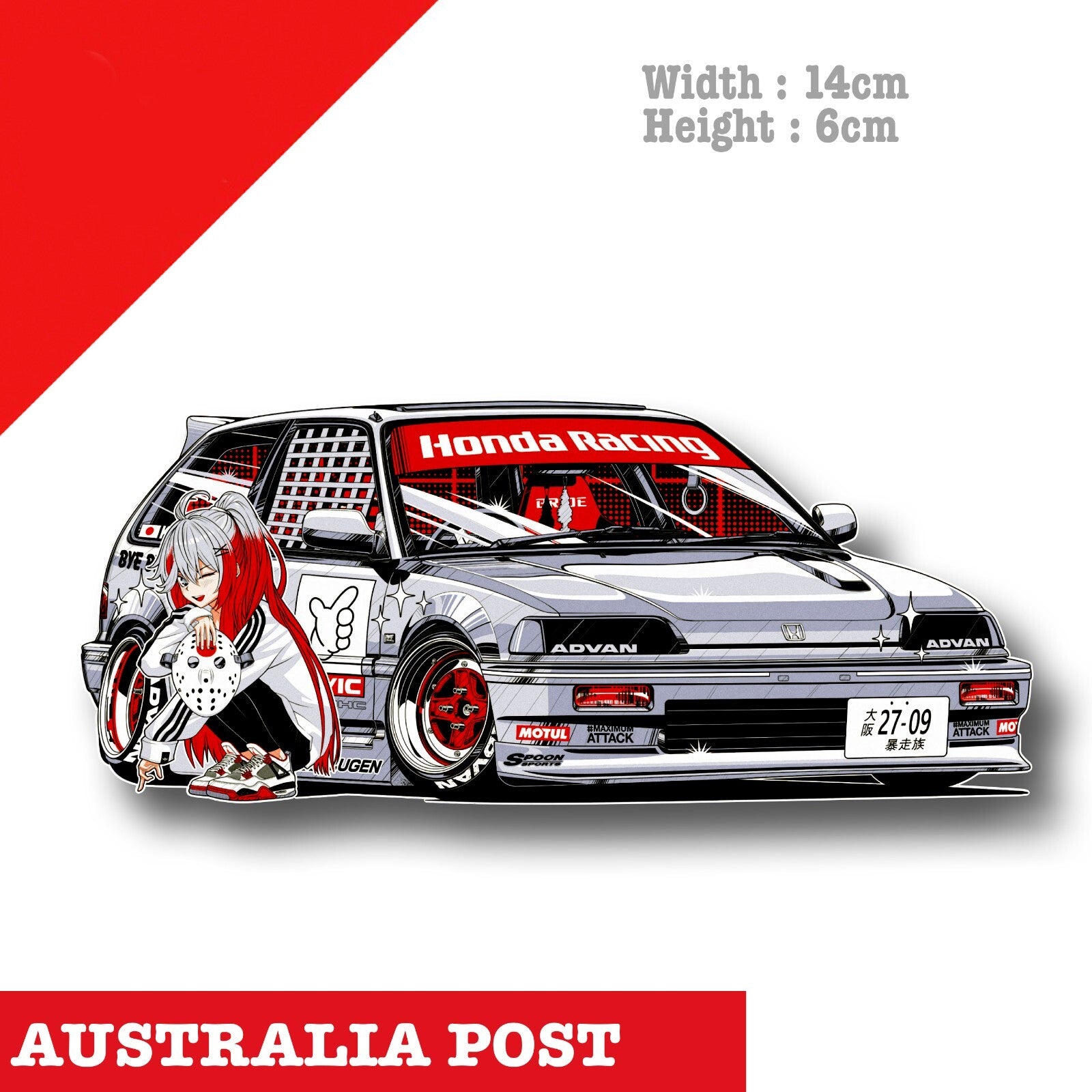 Honda CIVIC Racing JDM Girl, MOTUL, Japan Osaka Racing Car Sticker