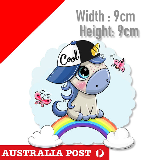 Unicorn Sticker with Rainbow And  baseball cap  Laptop , Car  Vinyl  Sticker