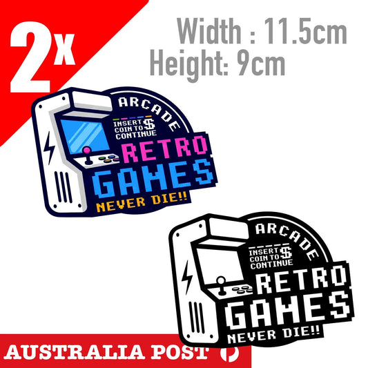 RETRO GAMING Arcade Machine Gaming Never Dies Logo, Arcade Game Stickers