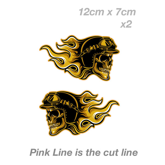 Golden Skullrider - Motorcycle Skull with Flame  Sticker 