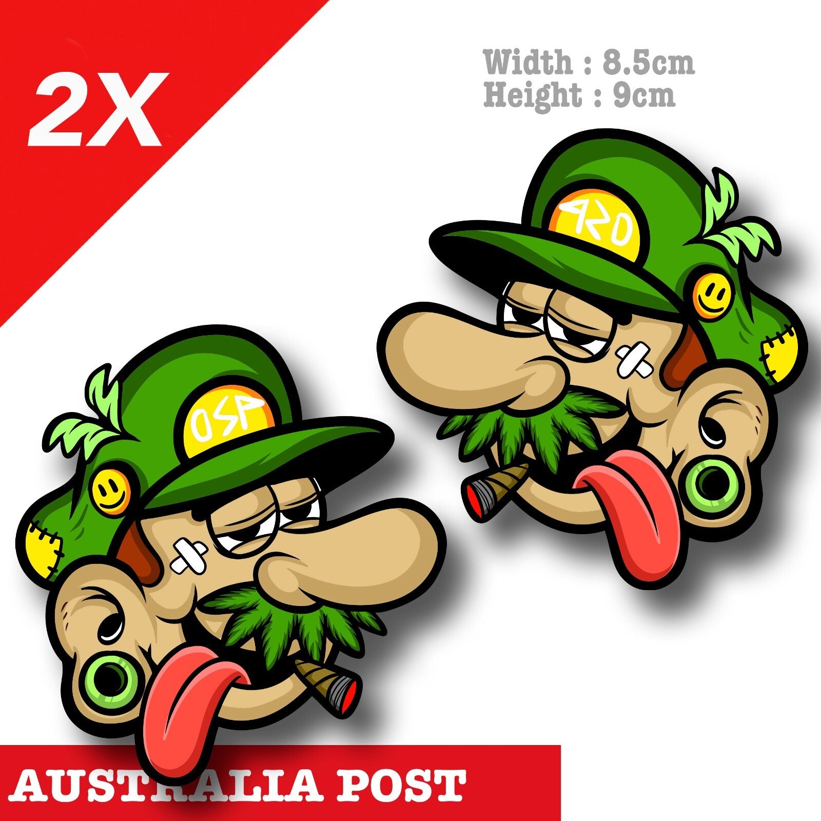 Super Mario Head High Stoned Mario Funny Cannabis, Weed, Marijuana Face Sticker