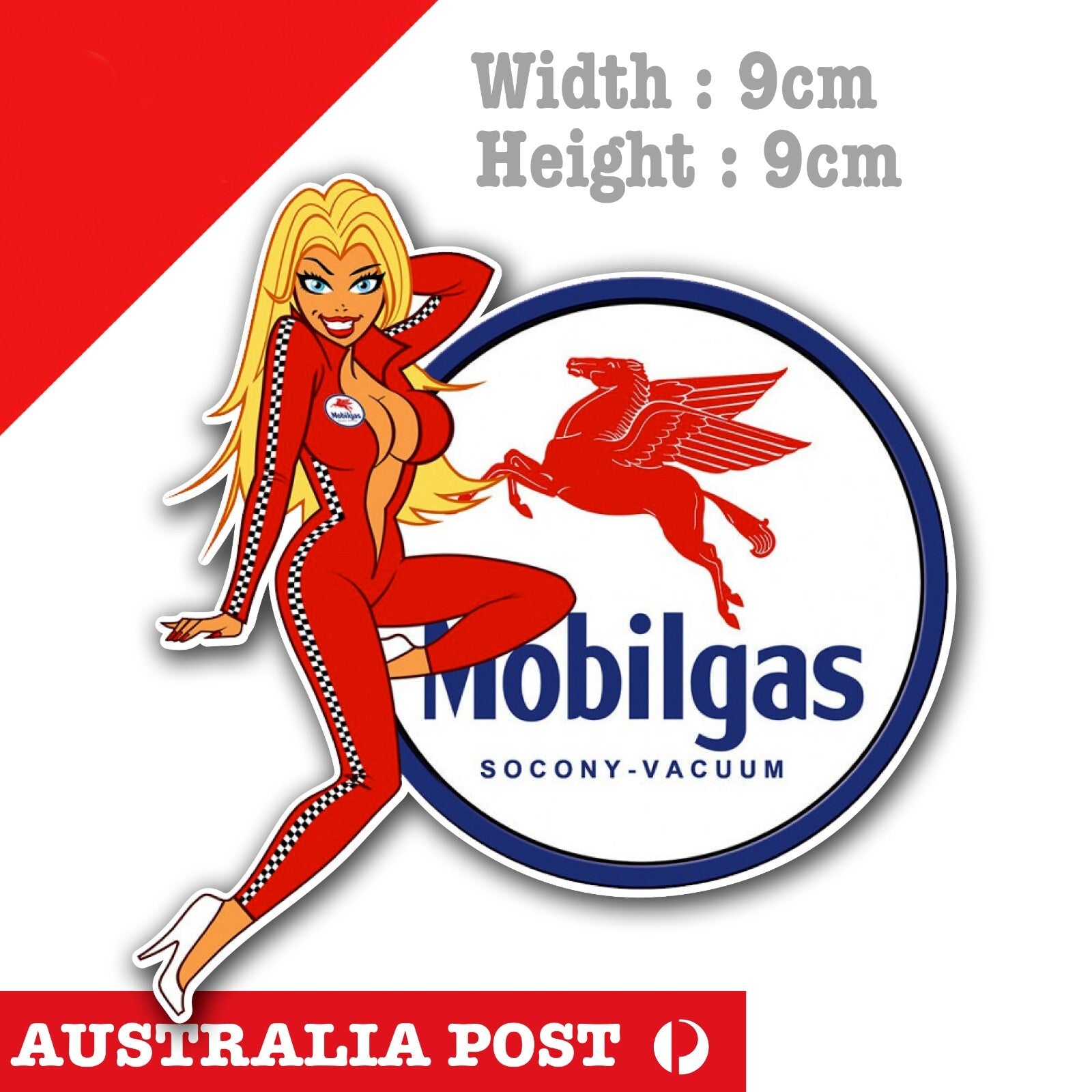 MOBILGAS Blonde Pin Up Girl Logo Right , Car , Oil, Sticker
