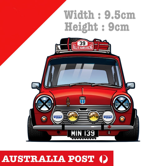 Mini Cooper Old Style Ralli Car, RED Racing Mini Cooper Sticker