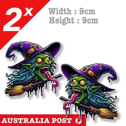 Zombie Wizard Flying a Broom, Wizard, Magic Funny Monster Sticker