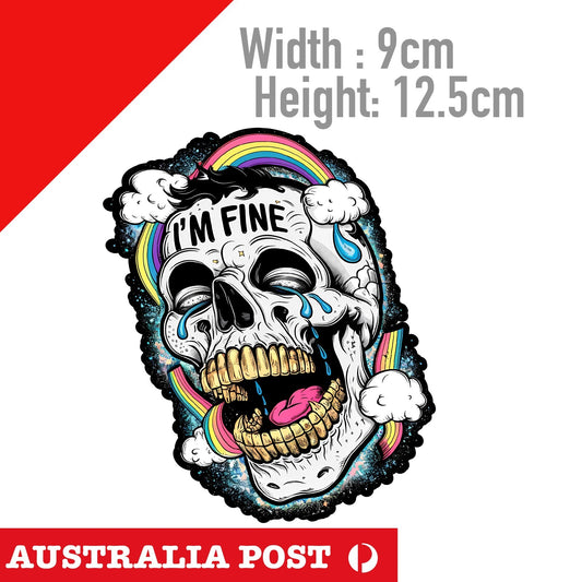 Funny Skull RAINBOW, IAM FINE Funny Sticker