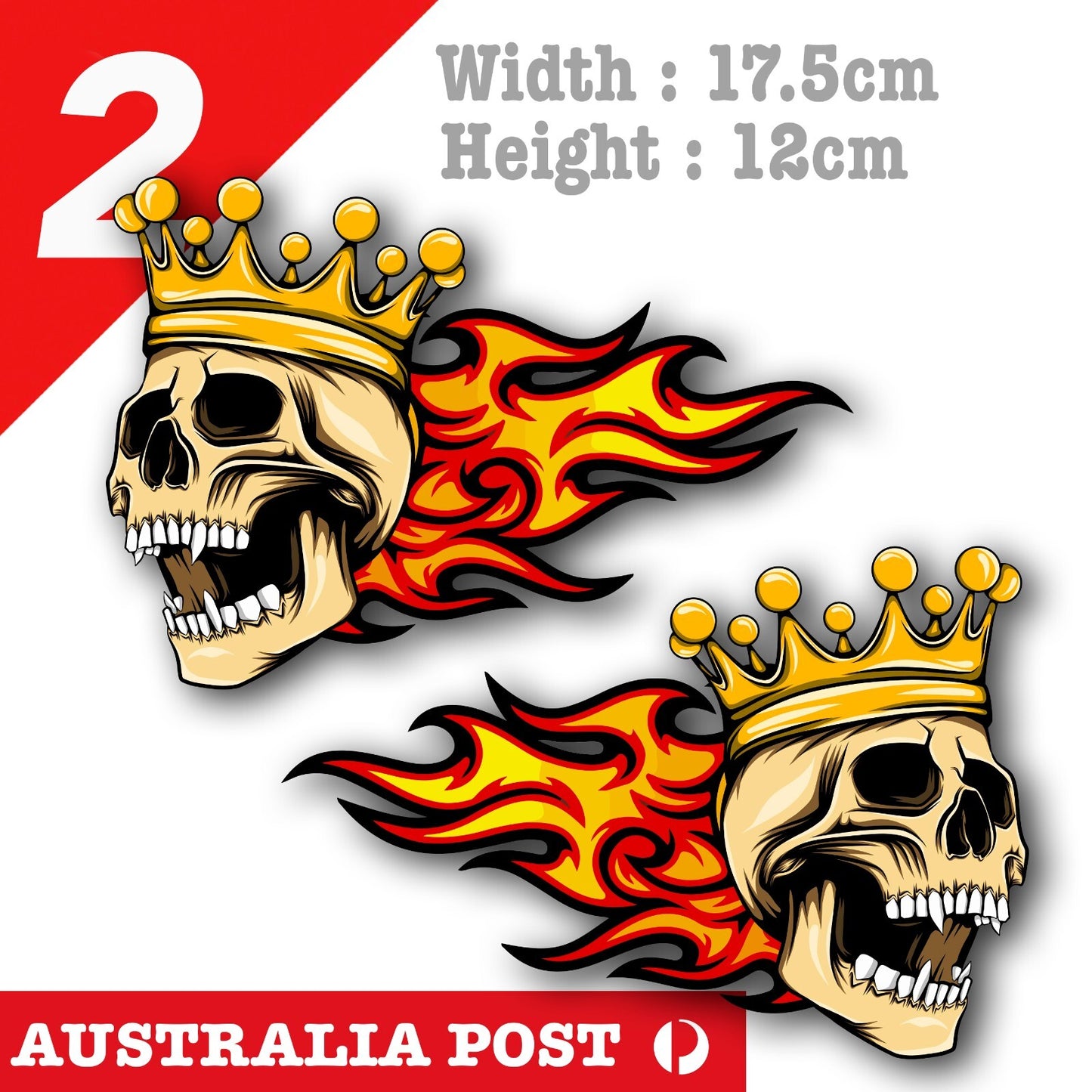 Flame Skull King with Crown Motorcycle Fuel Tank Decal Sticker