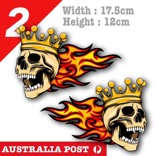Flame Skull King with Crown Motorcycle Fuel Tank Decal Sticker