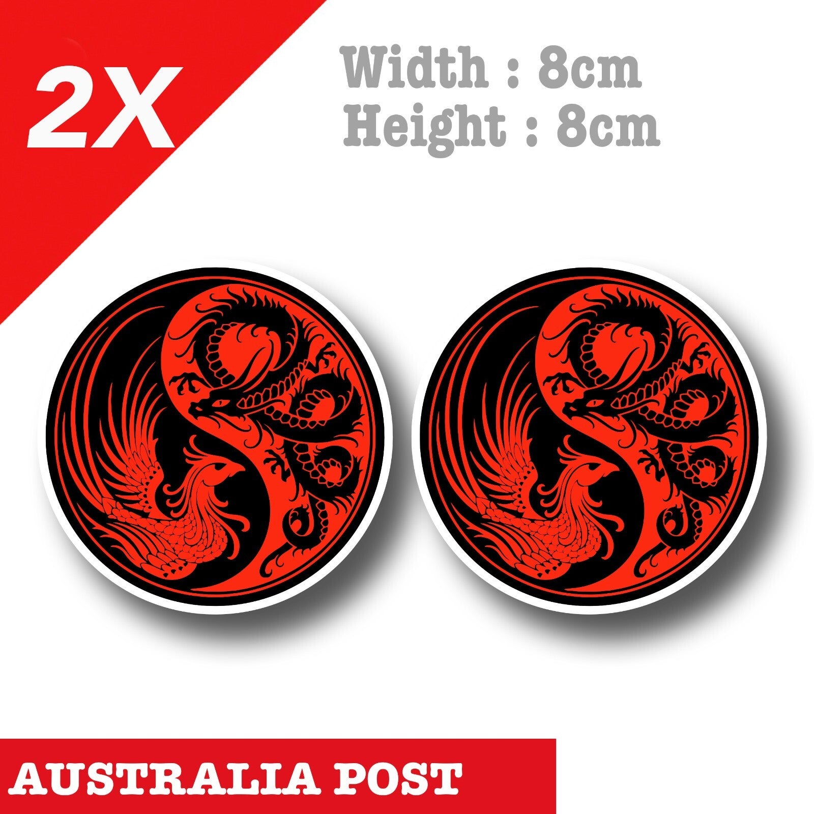 DRAGON Yin Yang Badge Red and Black  Dragon Phoenix  Vinyl  Sticker