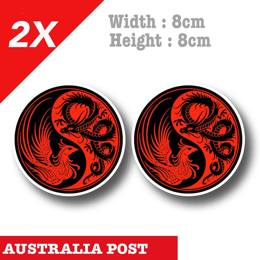 DRAGON Yin Yang Badge Red and Black  Dragon Phoenix  Vinyl  Sticker
