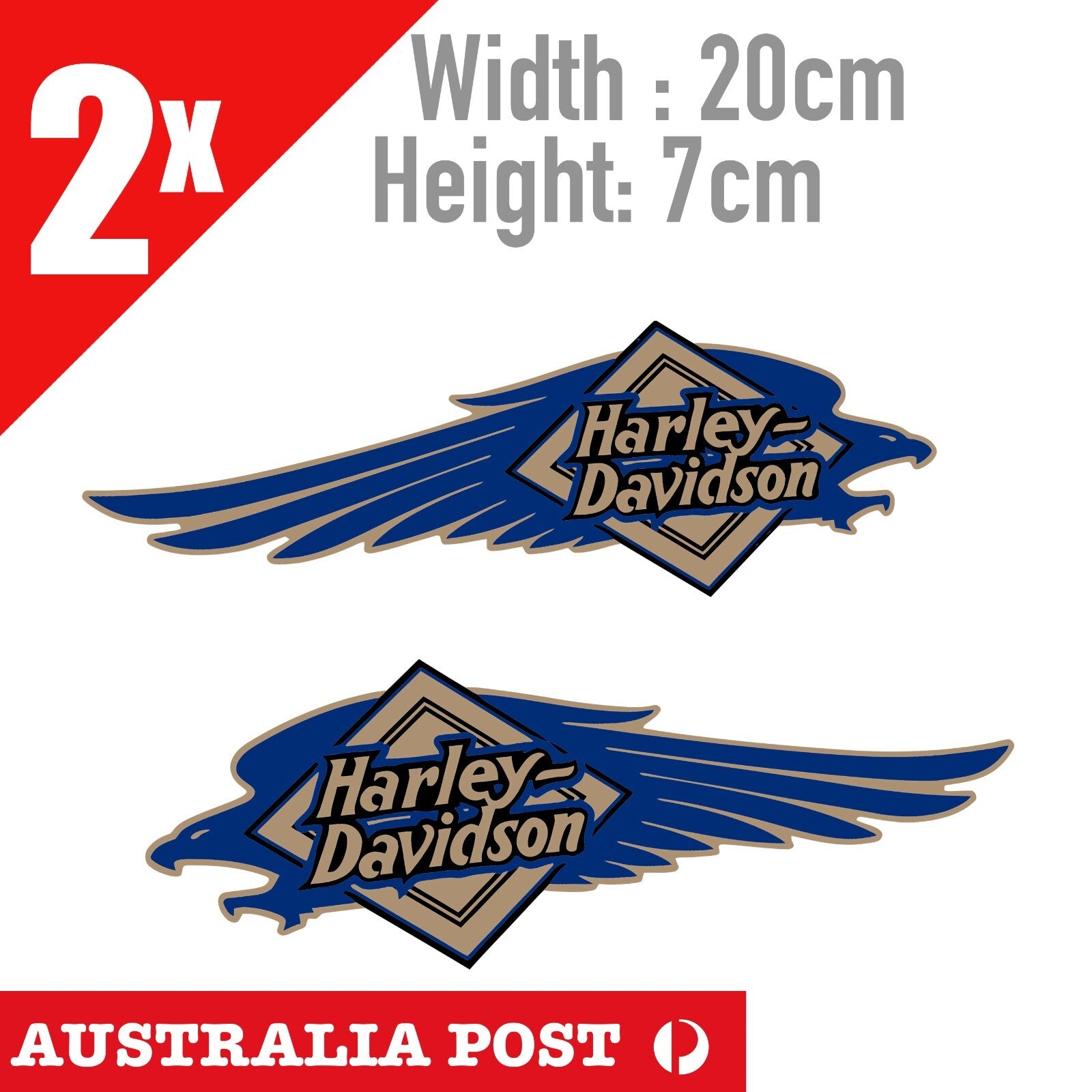 Harley Davidson Logo Motorcycle Logo Blue  Eagle , Fuel Tank, Helmet 2x Stickers