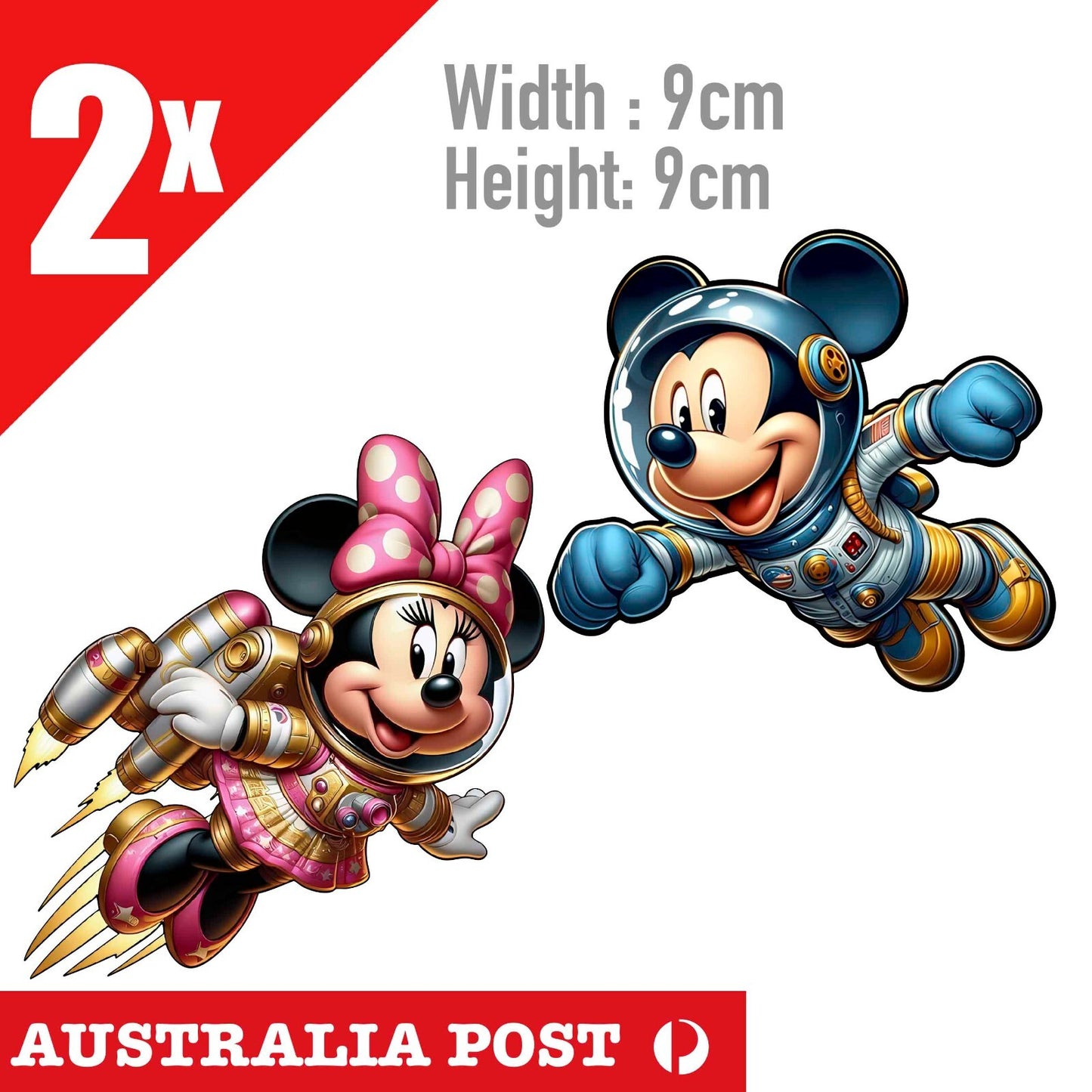 Disney Mickey Mouse and Minnie as Astronaut  Cute Cartoon Stickers