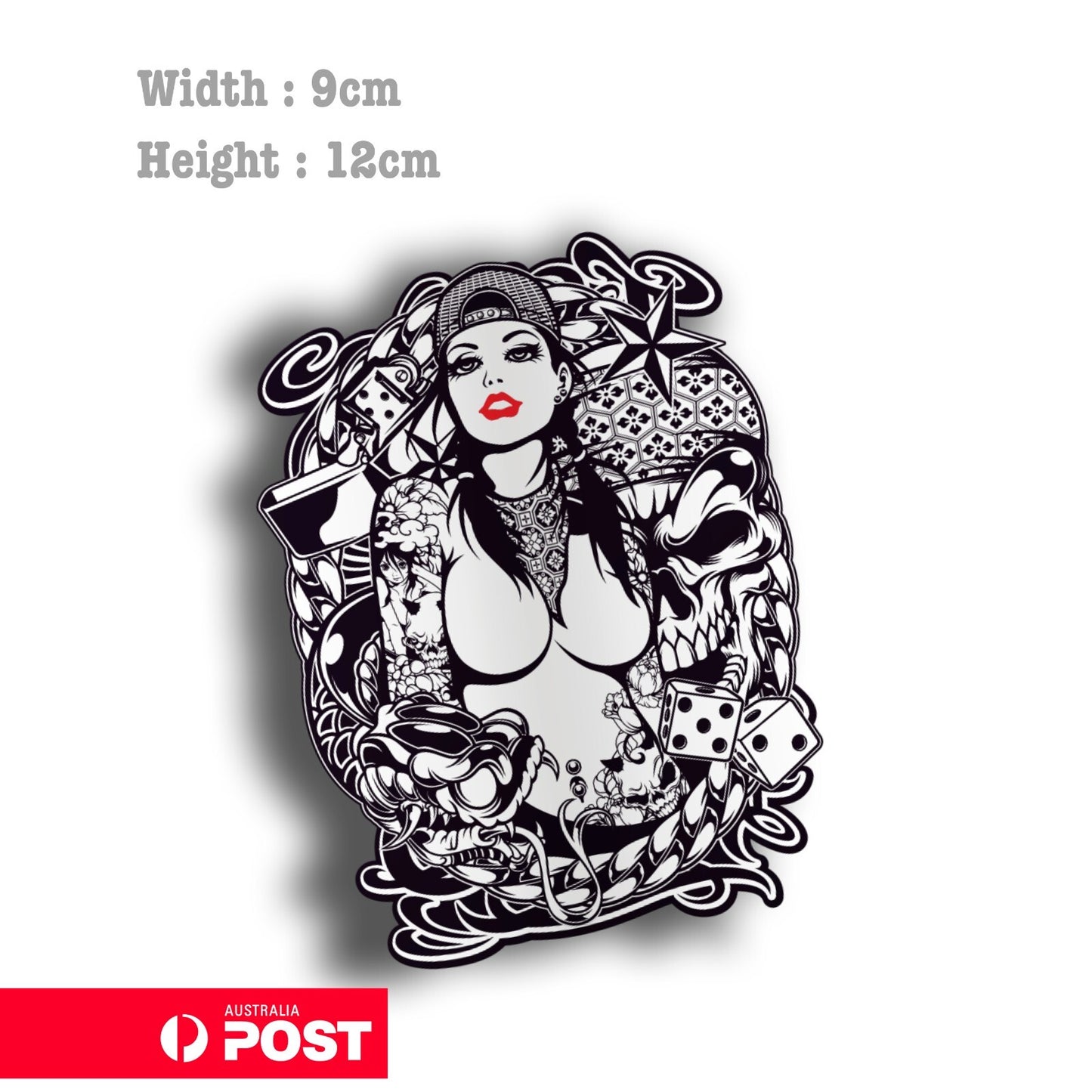 Girl Tattoo  - SKull - Snake, Ace, Playing Card, Sexy Girl Sticker